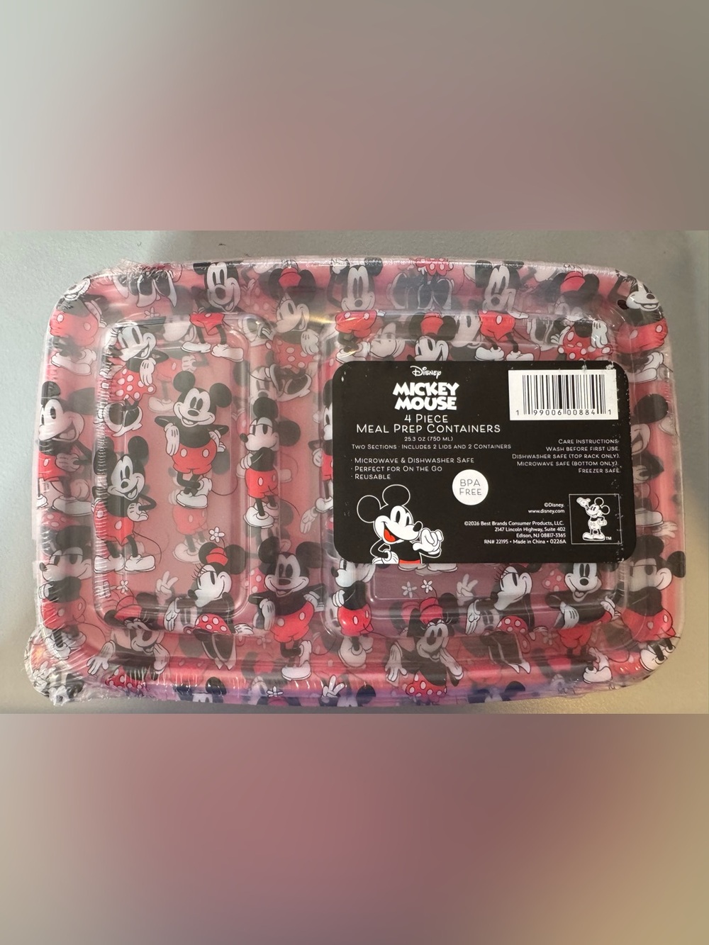Disney Mickey Mouse Meal 4pc meal Prep Container Set - Red, Black & White travel